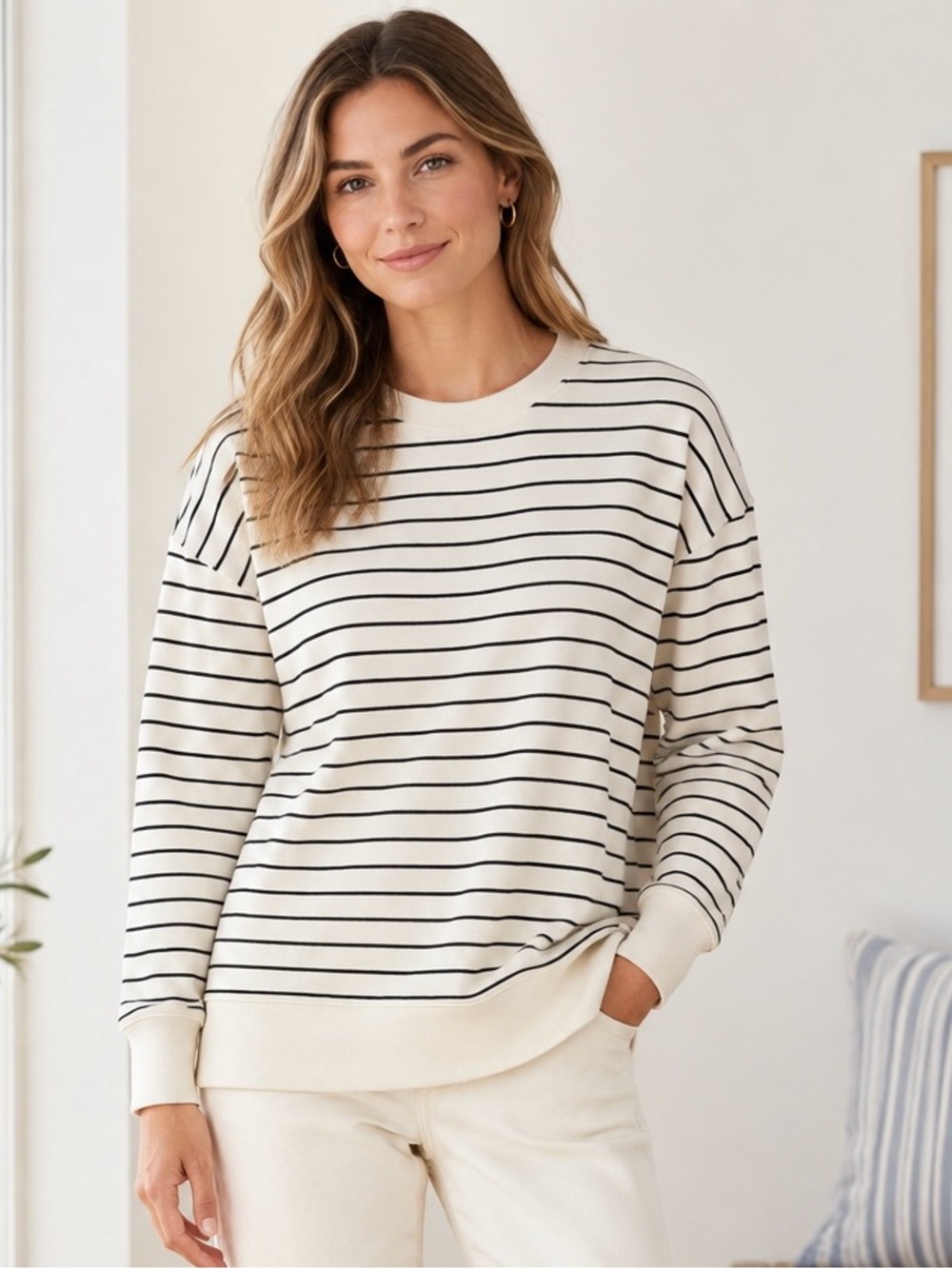 Old Navy M Coastal Style Striped Crewneck Sweatshirt Nautical Casual Soft Office